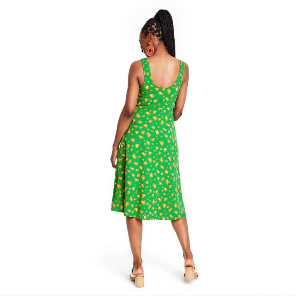 NWT Tabitha Brown x Target Leopard Print Knit Midi Dress Green/Orange - Picture 2 of 6